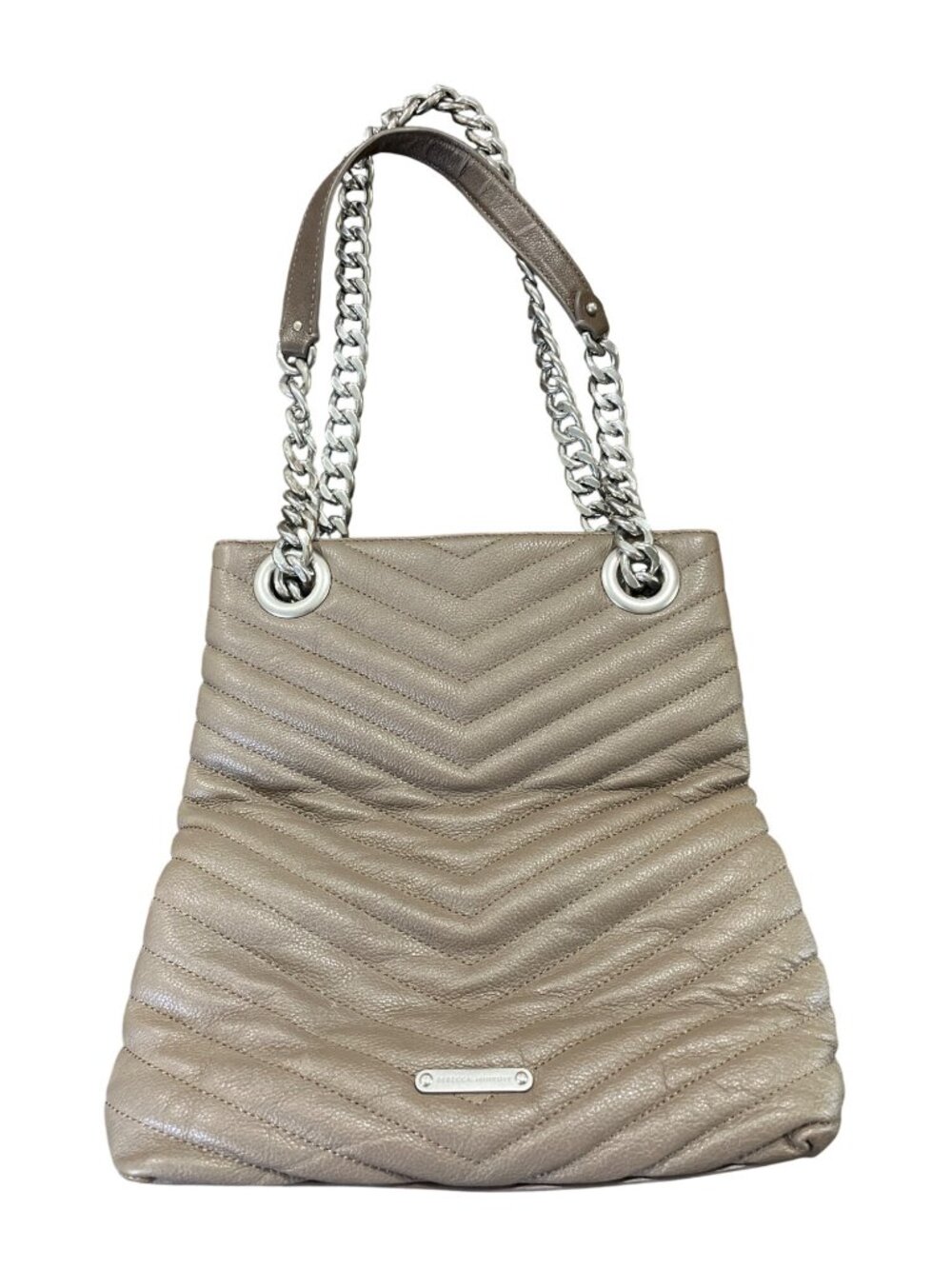 Rebecca Minkoff Edie Bucket Bag Quilted Chevron Leather Taupe Silver-Chain-Strap - Picture 3 of 8
